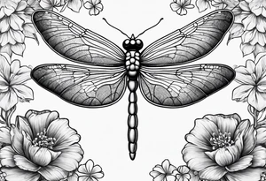 Dragon fly with clover flowers behind it tattoo idea
