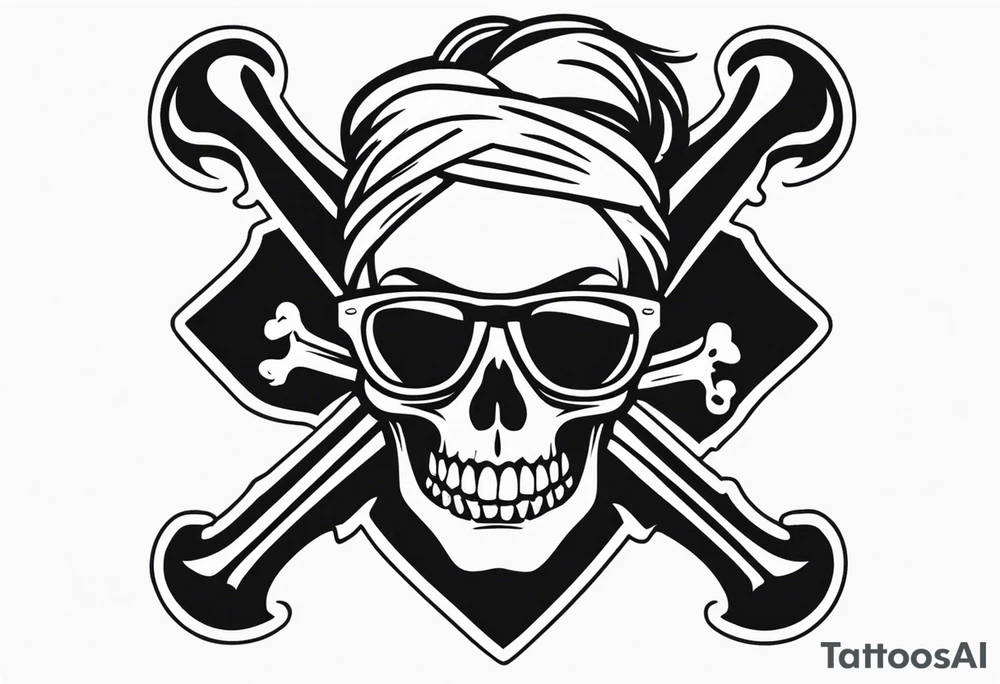 pirate flag with a female skull wearing glasses with two blonde buns and crossbones underneath, no hat tattoo idea