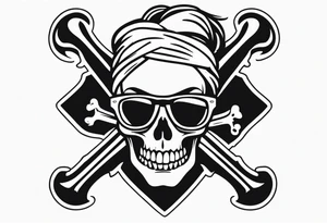pirate flag with a female skull wearing glasses with two blonde buns and crossbones underneath, no hat tattoo idea