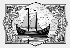 flying lantern festival with small boat tattoo idea