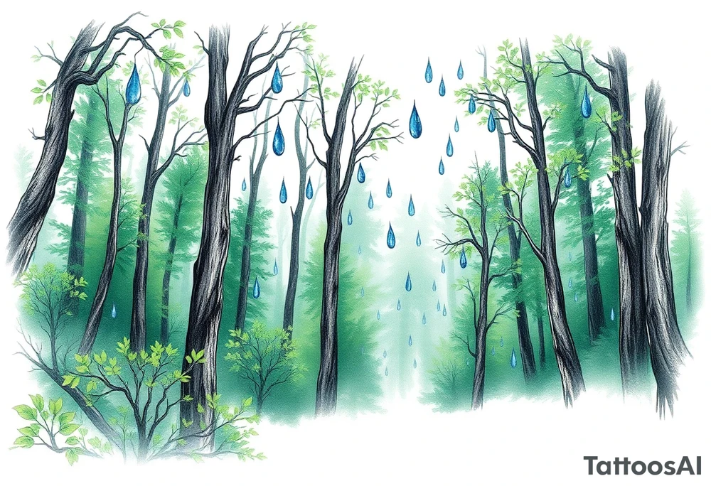 green forest background
blue rain drops tattoo idea