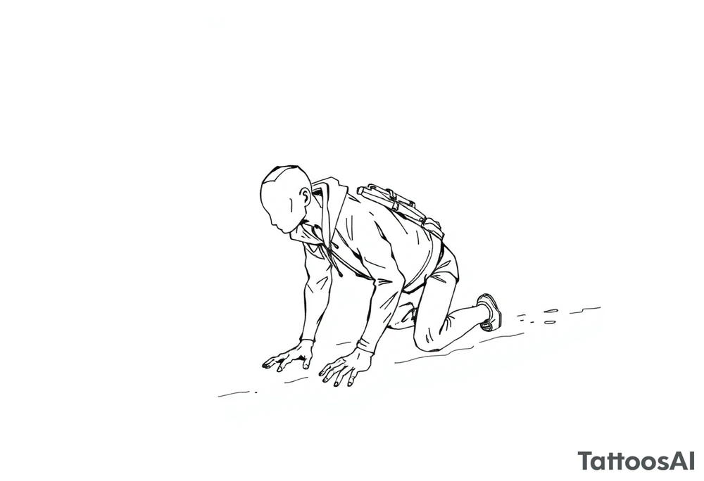 Confusion and pressure in thin lines solo traveler with no face with his body parts left on the path behind him he’s crawling tattoo idea