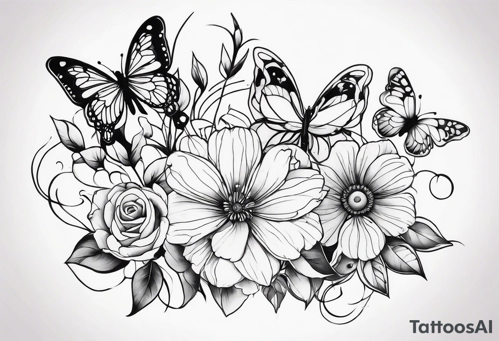 Flower and butterflies tattoo idea
