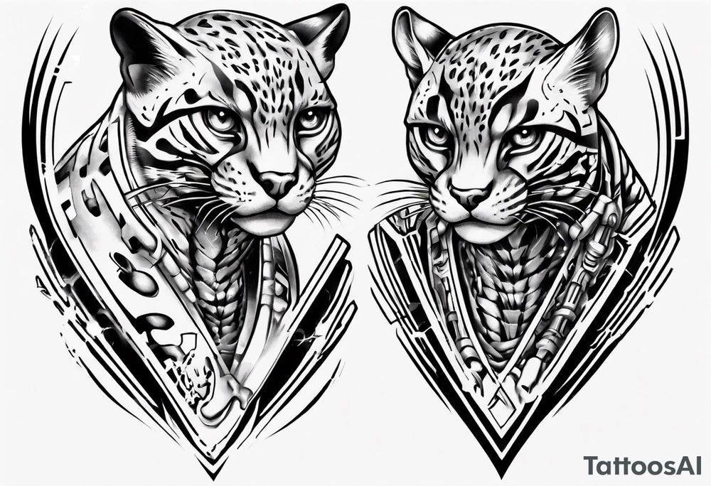 cybernetic ocelot full body roar tattoo idea