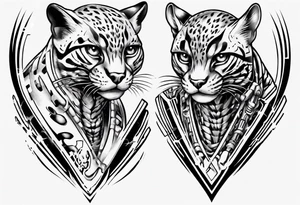 cybernetic ocelot full body roar tattoo idea