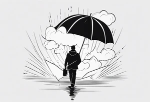 man with umbrella in storm of arrows tattoo idea