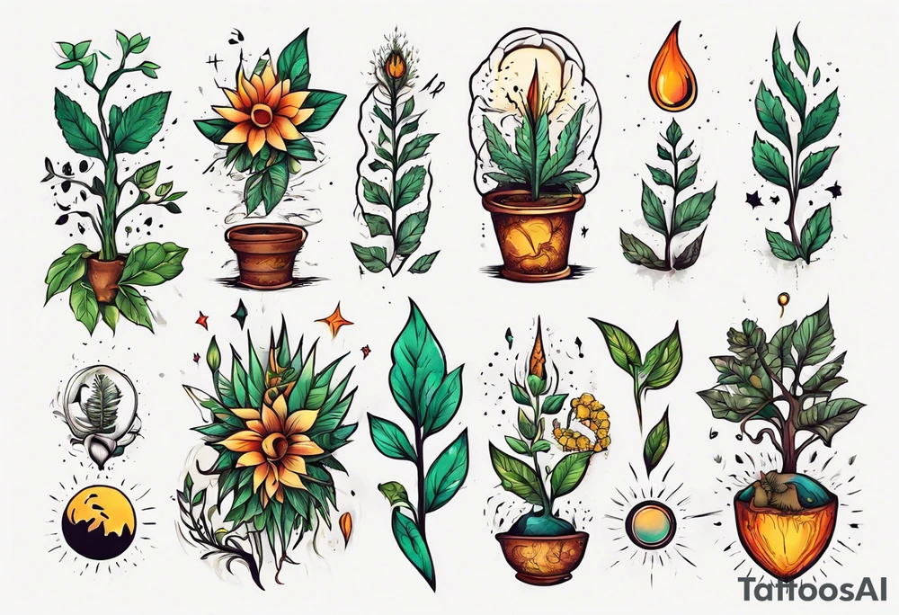 Words “Plant Power” with plants tattoo idea