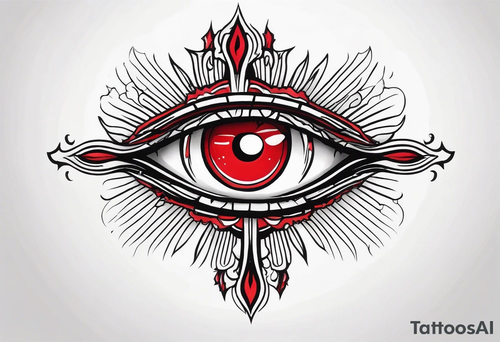 Bleeding tear overdraining to down from one red symmetrical
eye tattoo design tattoo idea