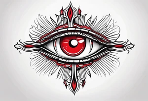 Bleeding tear overdraining to down from  one red symmetrical 
 eye tattoo design tattoo idea