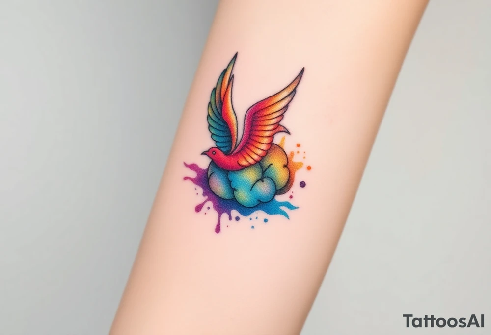 Colorful phoenix flying out of a brain tattoo idea