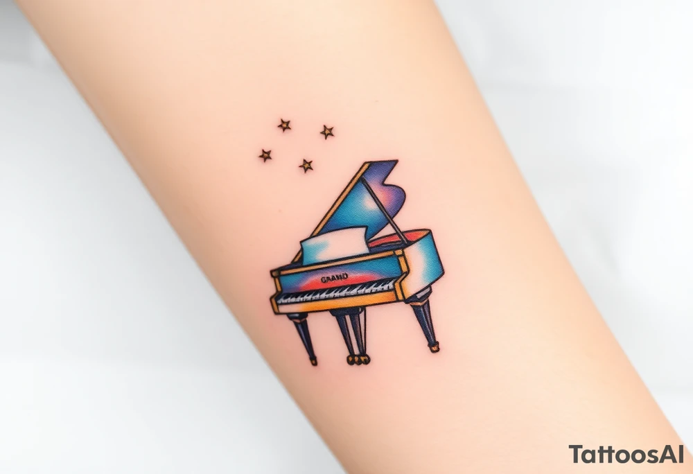 Grand piano under stars tattoo idea