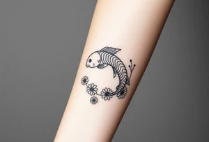 zodiac sign Pisces, surrounded by daisy's tattoo idea