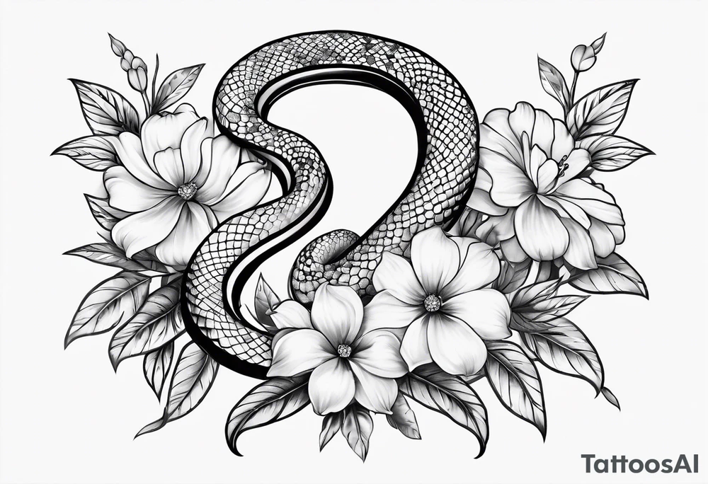 small simple snake with large flowers and long vines tattoo idea small simple snake with large flowers and long vines tattoo idea
