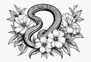 small simple snake with large flowers and long vines tattoo idea
