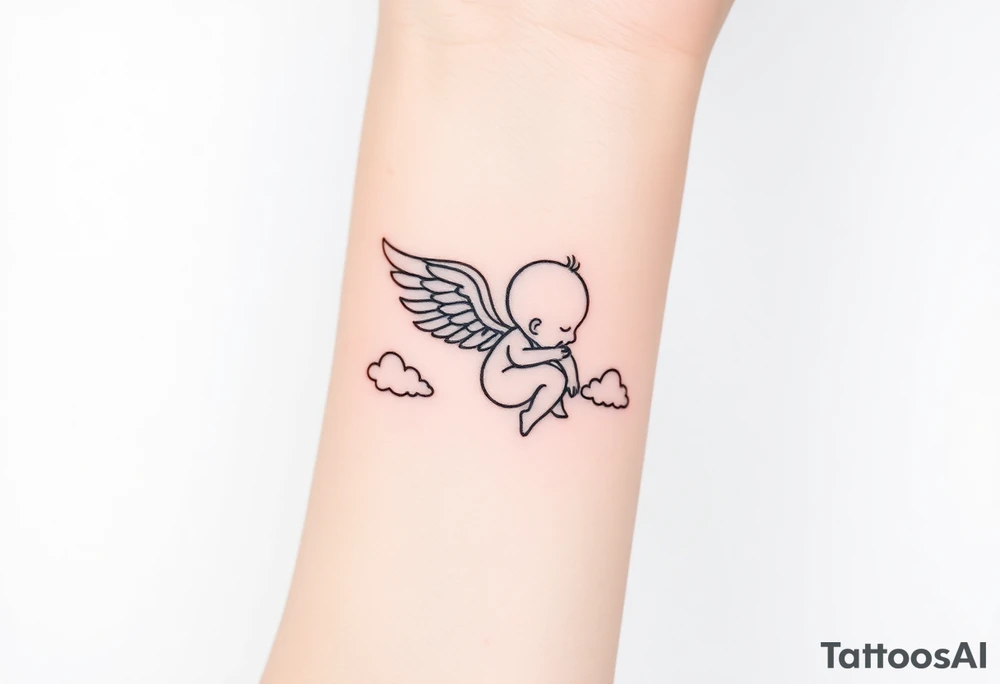 Winged baby, clouds tattoo idea