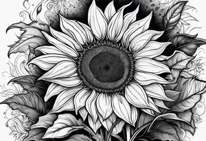 a doodle of a sunflower, with one bloodshot eye, and he's smoking a blunt tattoo idea