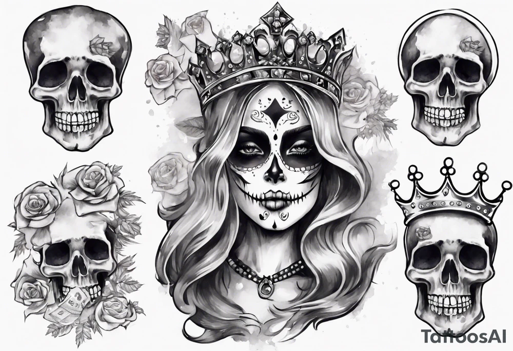 santa la muerta with money and crown
on the card tattoo idea