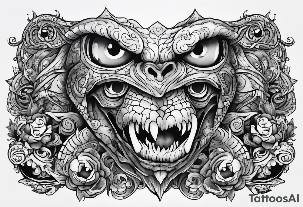 Beautiful Eldridge horror creature thigh tattoo tattoo idea