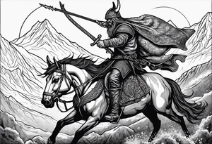 Hooded viking in the land of the dead riding on a stag with no face tattoo idea