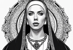 Scarlett Johansson as a nun with hand holding rosary tattoo idea