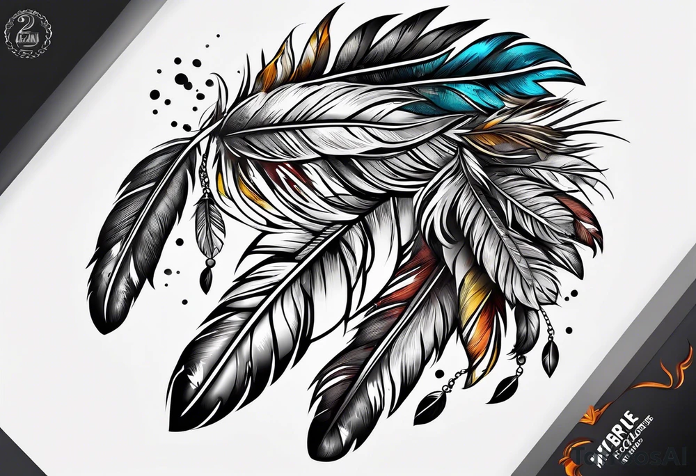 2 Nickels with Indian feathers hanging tattoo idea