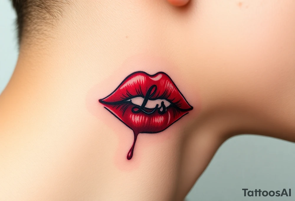 Stain from lipstick kiss with initial lowercase lrs tattoo idea
