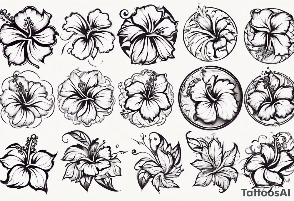 Round ornament hibiscus without leaves tattoo idea
