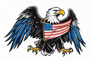 American eagle holding American flag in beak while holding anchor in talons tattoo idea