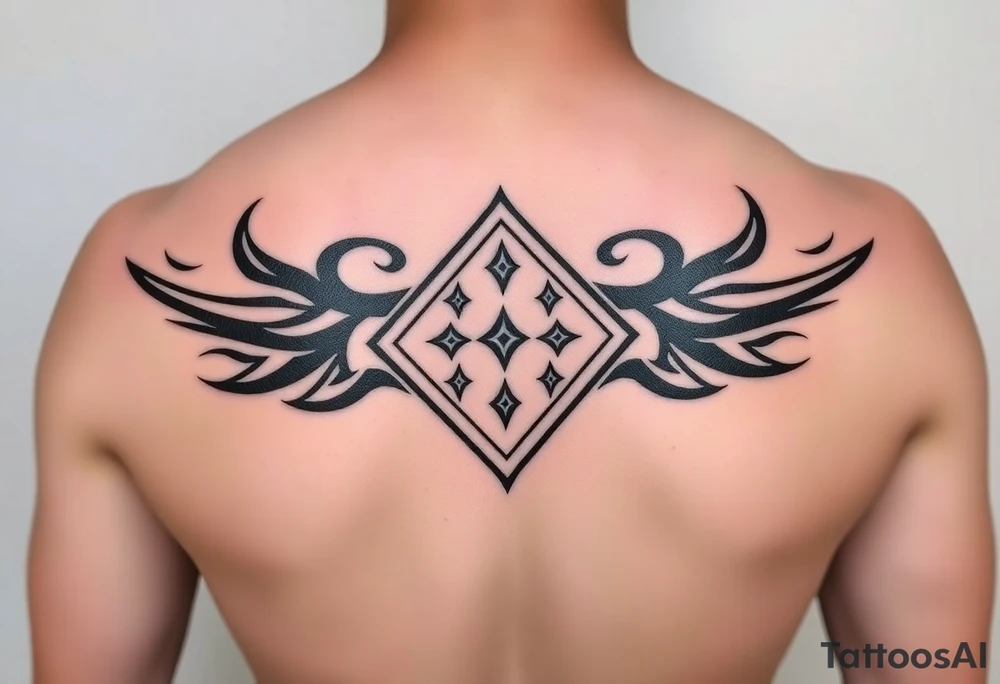 A sharp edged rip curl wave with small diamond stars inside of an elongated diamond tattoo idea