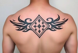 A sharp edged rip curl wave with small diamond stars inside of an elongated diamond tattoo idea