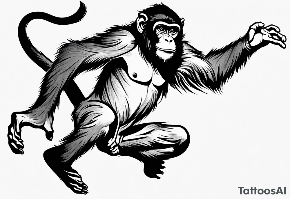 traditional japanese art jumping monkey tattoo idea