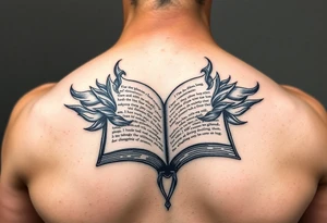 artistic open book that looks more like a tribal tattoo than a book tattoo idea