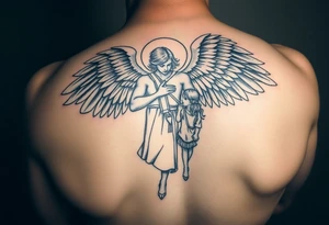 Male Angel watching over daughter in military tattoo idea