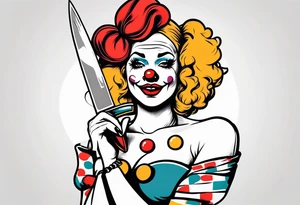 full body female pin up clown holding knife tattoo idea