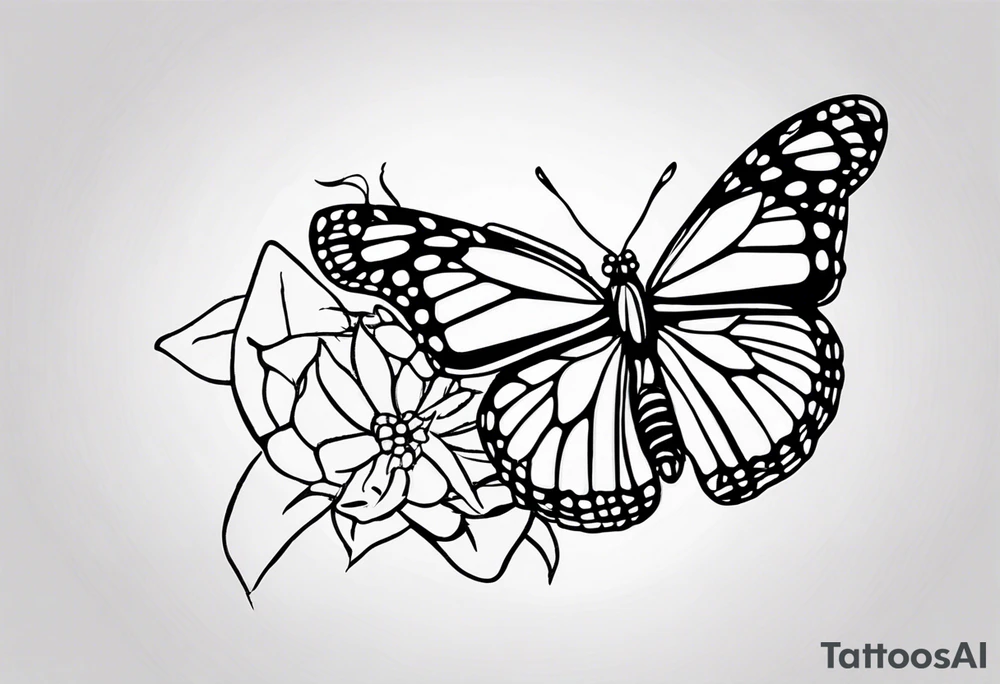 realistic monarch butterfly simple black outline landed on a finger tattoo idea