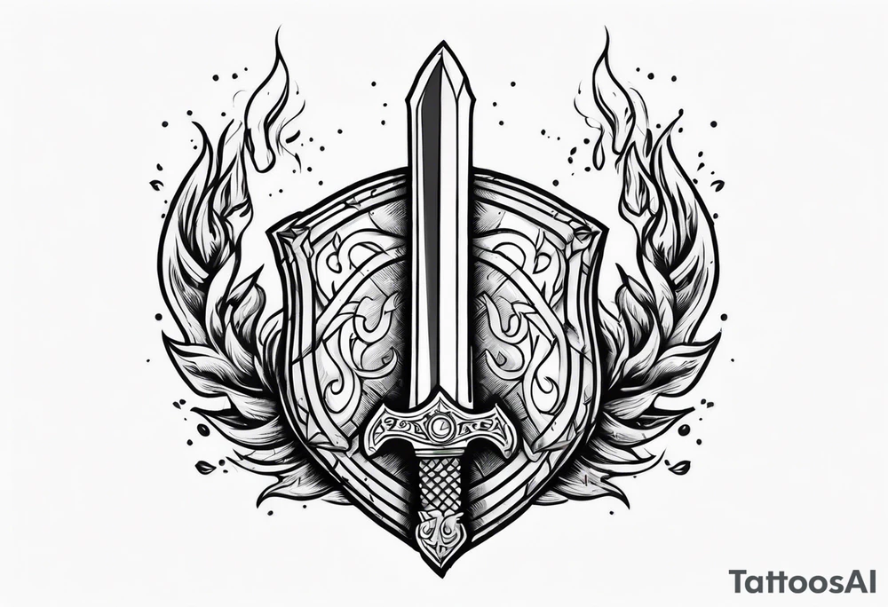 Valhalla sword shield fire tattoo idea
