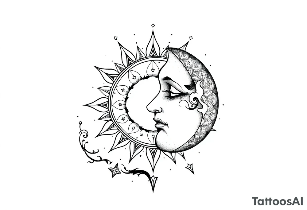 celestial sun and moon embrace with constellation patterns tattoo idea celestial sun and moon embrace with constellation patterns tattoo idea