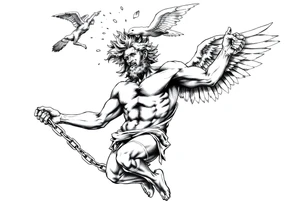 Prometheus Chained Down with Icarus falling from the sky above him Mythology tattoo idea
