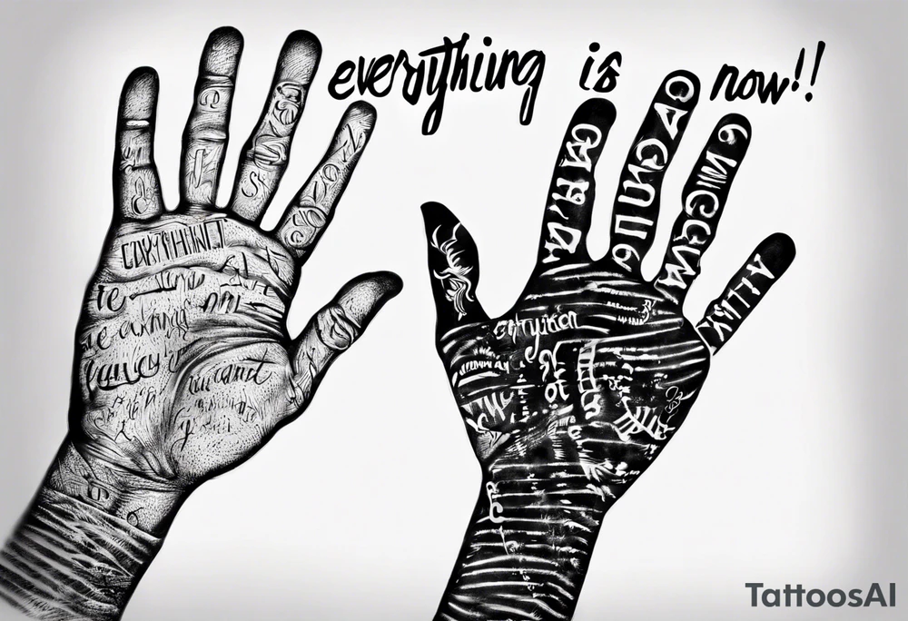 Handprint with words “Everything is Quiet Now” tattoo idea