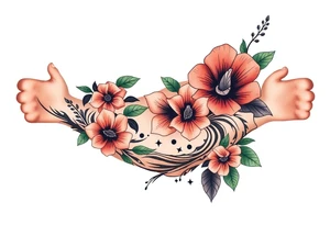 Fore arm tattoo in the neo american traditional style. I want to incorporate a few different flowers: Poppies, Morning Glory, Narcissus with green leaves in the background tattoo idea