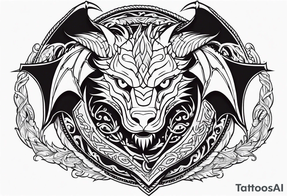 Valhalla sword shield dragon head tattoo idea