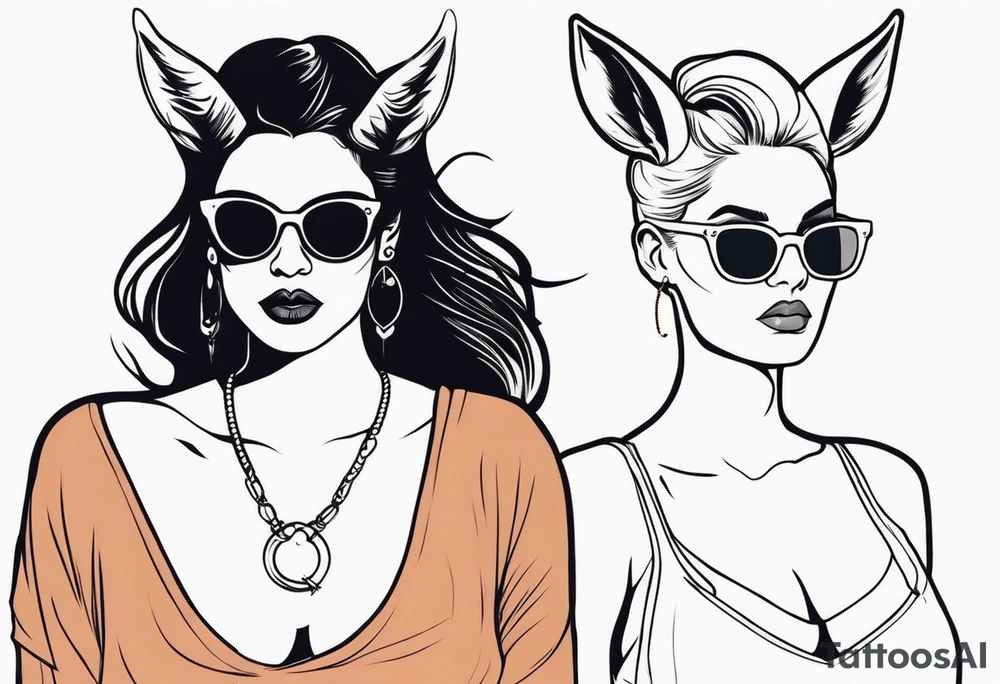 woman with big titts and a capricorn with sunglasses tattoo idea