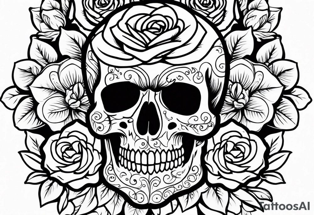 skull and roses tattoo idea