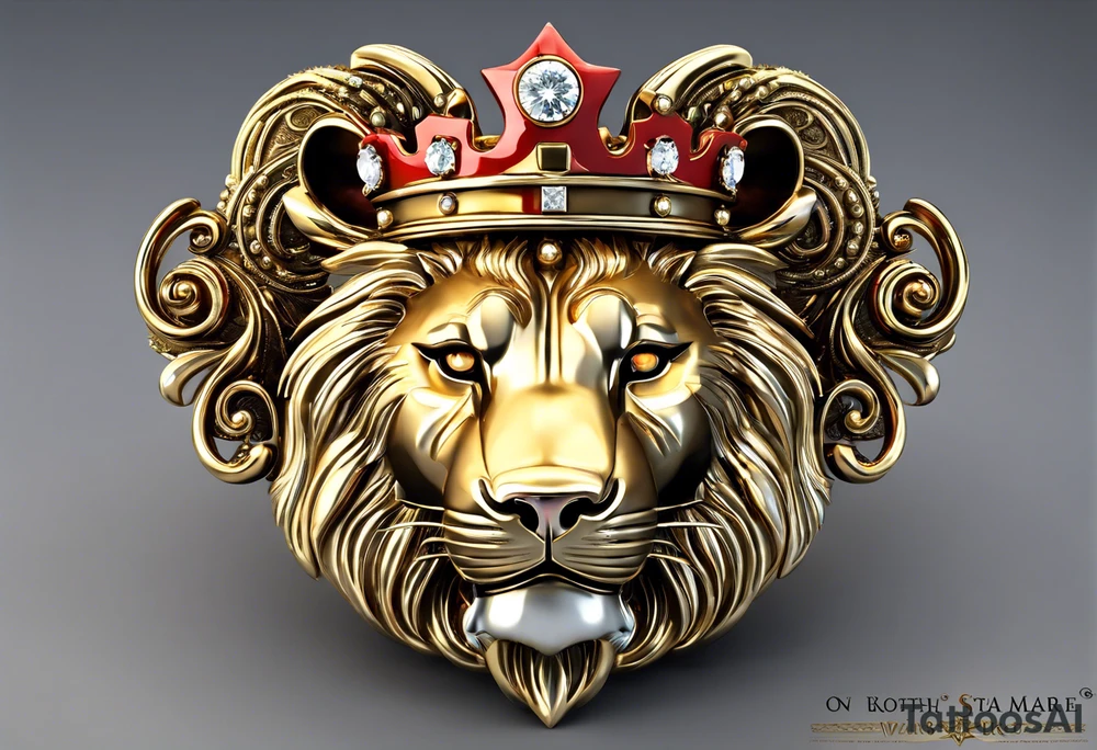 Lion’s Face: Positioned centrally, with intricate details.
North Star and Twin Star: Placed above the lion’s head, symbolizing guidance and direction for both you and your sister.
Crown with Pearls: On the lion’s head, representing "king" and adorned with pearls for added detail.
Scepter with Pearls: Positioned next to the lion, also adorned with pearls.
Flowers: Surrounding the design with detailed petals and centers.
Intertwined Lilies: Subtly included to symbolize you and your twin sister.
Winding Road: Flowing through the background with added details, representing your journey.
Gemini Symbol: Integrated into the design, representing the bond with your twin sister. tattoo idea