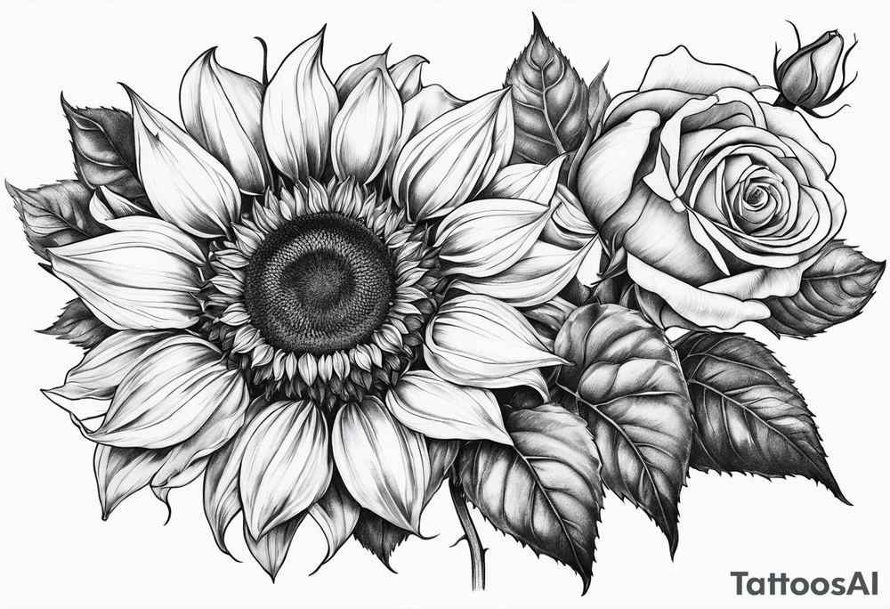 Sunflower and rose flower tattoo idea