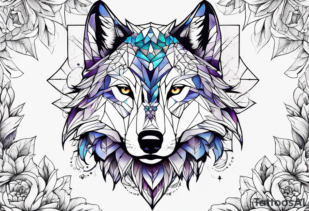 Constellation, animal wolf snow , géométric , flower tattoo idea