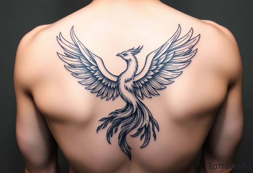 magnificent phoenix rising from golden flames with trailing embers tattoo idea