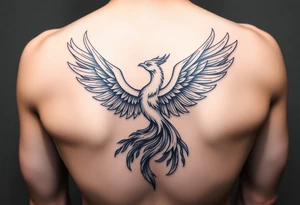 magnificent phoenix rising from golden flames with trailing embers tattoo idea