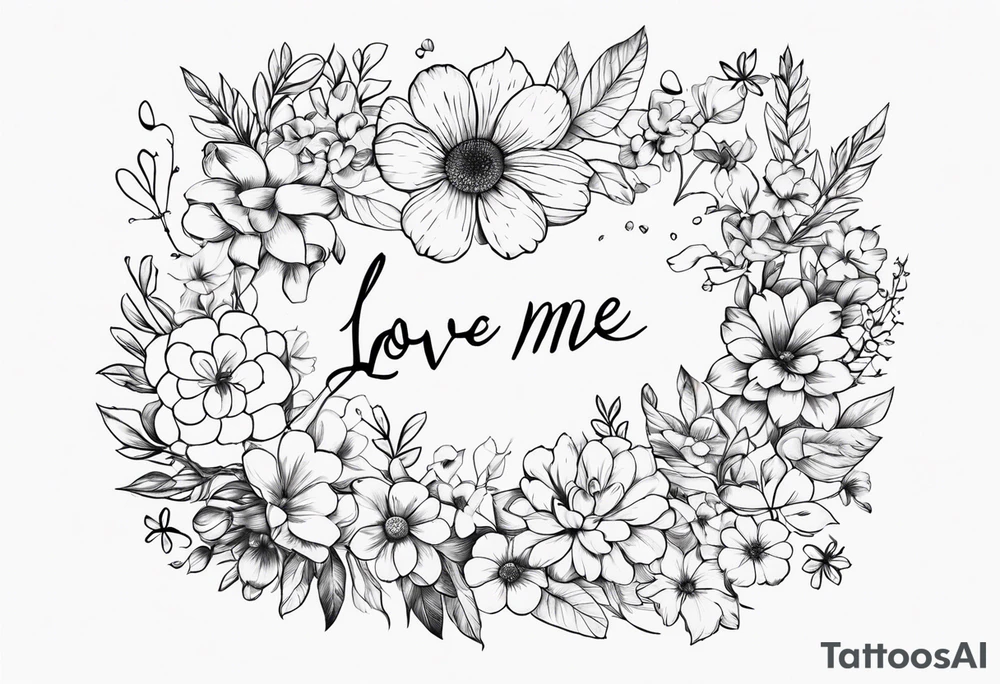 the words Love me even if it pain you surrounded by flowers tattoo idea