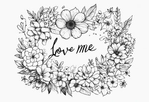 the words Love me even if it pain you surrounded by flowers tattoo idea
